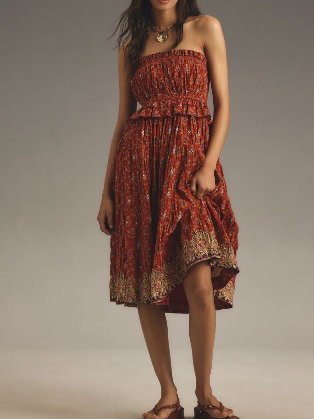 Plenty by Tracy Reese Rust Floral Strapless High-Low Skirt - Picture 1 of 4
